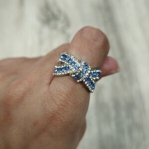 Elegant Silver-Plated Bow Knot Ring with July Gemstone - ring size 6